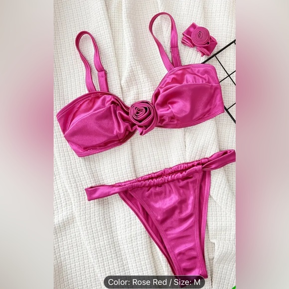 Other - New without tags - Bright Pink Bikini with Rose Appliqué
